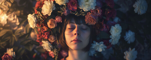 Dreamy Young Woman with Flower Crown