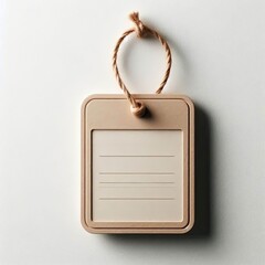 note paper blank sign tag label, hanging on white wall. AI generative