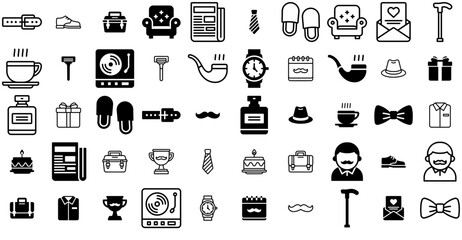 A Collection Of Fathers Day Icons Collection Isolated Silhouette Solid Icons Including Dad,Tie,Father,Fashion,Daddy Simple Black Style Symbol Sign For Apps And Website, Vector Illustration