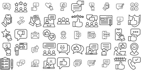 A Collection Of Feedback Isolated Silhouette Solid Icons With Rating,Opinion,Review,Like,Feedback Outline Icons Collection. Simple Vector Illustration