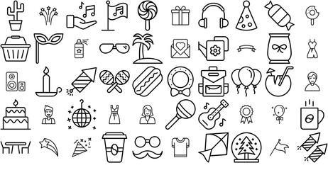 Set Of Festa Junina Elements Line Icons Icons Silhouette Vector Logo Design Containing Firework,Confetti,Party-Prop,Fire-Display,Junina-Decoration Infographic Simple Vector Illustration Logo