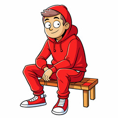 A single boy sitting hand drawing A full body art vector illustration