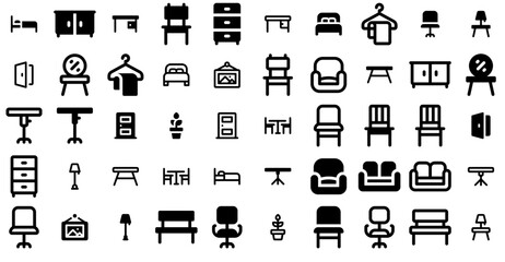 Mega Set Of Vector Festicon Furniture Icons Web Header Banner Design Containing Chair,Seat,Bench,Office,Furniture Outline Icons Collection. Simple Vector Illustration