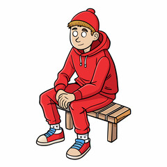 A single boy sitting hand drawing A full body art vector illustration