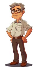 Fototapeta premium A cartoon-style illustration of a middle-aged man with glasses, standing confidently.