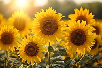 Obraz premium Bright Sunflower Field at Sunset - Nature Background for Summer Design