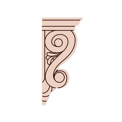 Greek architecture element, volute in classic ancient Greece style. Spiral decoration from old historic Athens. Antique adornment, ornament. Flat vector illustration isolated on white background