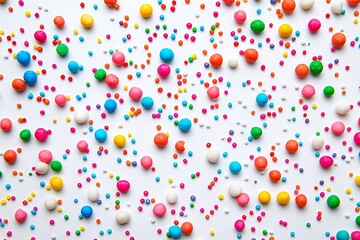 Colorful candy sprinkles on a white background.