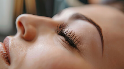 Naklejka premium Side View of Closed Eyes with Long Eyelashes