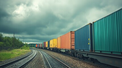 Fototapeta premium Freight train loaded with containers