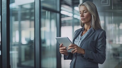 Latin Hispanic mature adult professional business woman looking at online trade app