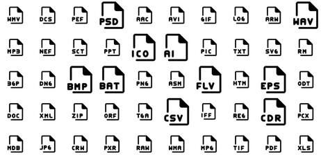 Set Of File Format Bold Vector Symbols Apps, Websites Ui Designs Suitable For Extension,Format,File-Format,File,Iff-File Pictograms And Infographics Design Elements Vector Illustration