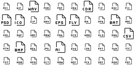 Mega Set Of Vector File Format Rude Icons Collection Isolated Silhouette Solid Icons Including Extension,Format,File,File-Format,Ico-File Infographic Simple Vector Illustration Logo