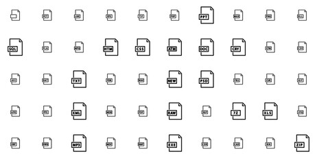 Set Of File Formats Set 1 Outline Icons Web Header Banner Design Containing File-Type,File,Folder,File-Format,Document Vector Illustration Linear Pictogram Pack