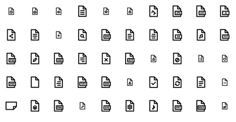 Set Of Linear File Icons Set Icons Collection Isolated Silhouette Solid Icons Including Document,Types-Files,File,Type,Text Outline Icons Collection. Simple Vector Illustration