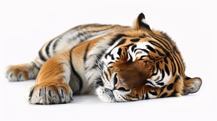Obraz premium A solitary tiger resting on a blank background.