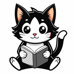 Kitten reading a book art vector illustration
