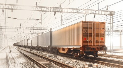 Obraz premium Detailed freight train sketch with cargo cars, copy space, focus on objects, deep depth of field.