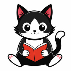 Kitten reading a book art vector illustration
