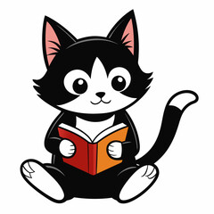 Kitten reading a book art vector illustration