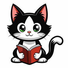 Kitten reading a book art vector illustration