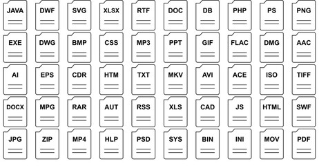 A Collection Of File Names 19 Light Isolated Silhouette Solid Icons With Extension,Name,Document,File,Tiff Vector Illustration Linear Pictogram Pack