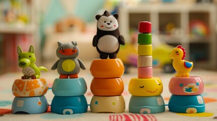 Obraz premium Interactive learning toys for demonstrating progress, copy space, deep focus, cover all objects