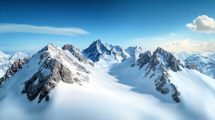 Obraz premium A beautiful mountain range with snow-covered peaks and a clear blue sky. The mountains are majestic and the sky is bright and inviting. Concept of awe and wonder at the natural beauty of the landscape