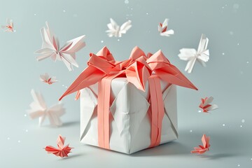 Beautiful gift boxes on solid abstract background 