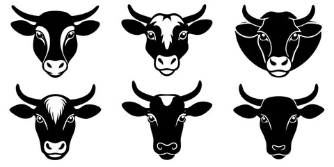 Set cow head icons vector art, Cow silhouette vector illustration
