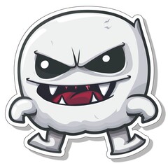 A cartoonish, menacing white creature with sharp teeth and an angry expression.