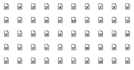Set Of File Names Outline_V Icons Web Header Banner Design Containing Name,Document,File,Chm,Extension Solid Icon Collection. Vector Illustration