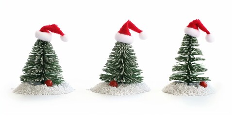 Christmas trees wear christmas hat isolated on background