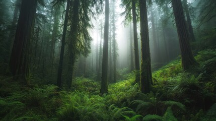Obraz premium Misty Redwood Forest