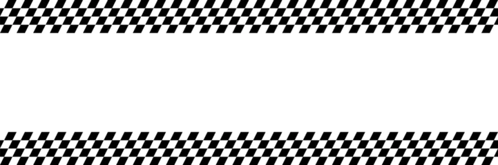 Race checker flag seamless pattern. Black and white rally texture. Checkerboard finish f1 design pattern. Inclined lines. Vector Illustration on white background.