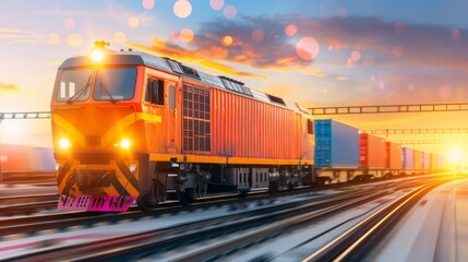 Naklejka premium Transporting goods by trains across national boundaries, featuring transit, boundary, copy space, and deep depth of field.