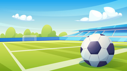 Soccer field with ball, gate and tribune. Vector drawn wallpaper for sports games, eventsSoccer field with ball, gate and tribune. Vector drawn wallpaper for sports games, events © Sonika