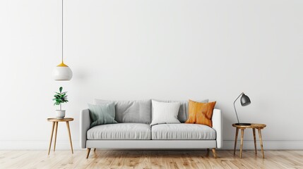 "Tranquil living room with cozy furniture, promoting comfort and ease, deep depth of field, focus on all objects, copy space"