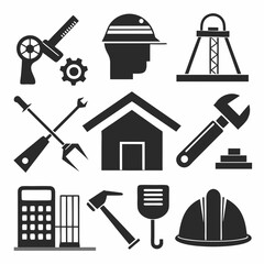 Construction and Tools icons isolated vector art silhouette illustration