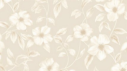 Design an elegant pattern featuring hand-drawn flowers in soft beige and white. seamless wallpaper, patterns, background, backdrop, wallpaper
