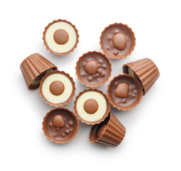 Sweet pralines. Chocolate truffles isolated on white background.