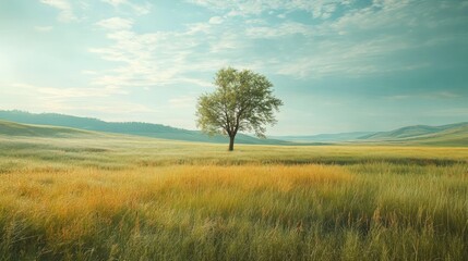 Obraz premium Solitary Tree in a Vast Meadow