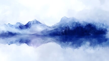 Breathtaking Indigo Blue Mountainous Landscape with Serene Reflecting Lakes and Wispy Clouds