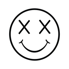 Retro Emoji Outline Design, Cross Smiley Face Icon illustration