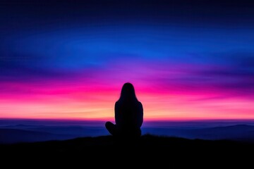 A serene silhouette of a person against a vibrant sunset sky, showcasing stunning colors of nature's beauty.