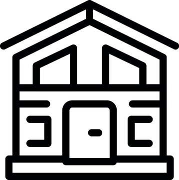 recommend clip art: Simple black and white icon of a residential building with a pitched roof, representing the concept of real estate