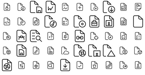 Set Of Linear File Thin Icons Silhouette Vector Logo Design Containing Text,File,Document,Data,Format Business Infographic Elements Logo Vector Illustration