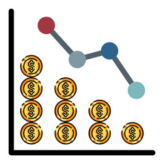 Colored outline coin graph icon logo vector illustration design, for business and finance theme design