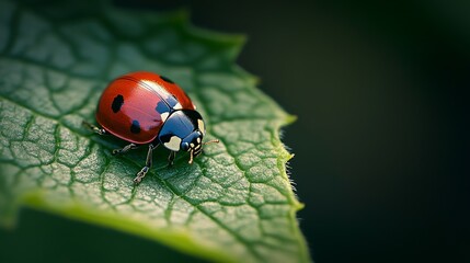 Fototapeta premium Macro shot of a ladybug on a leaf. 