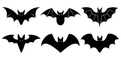 Bat head icons vector art, Bat bat full black silhouette vector illustration